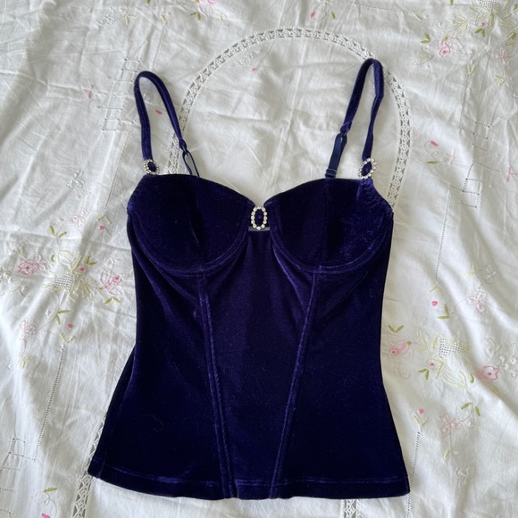 Stunning Y2K Velvet Corset Bustier Top in Deep Purple/Blue - Picture 1 of 9